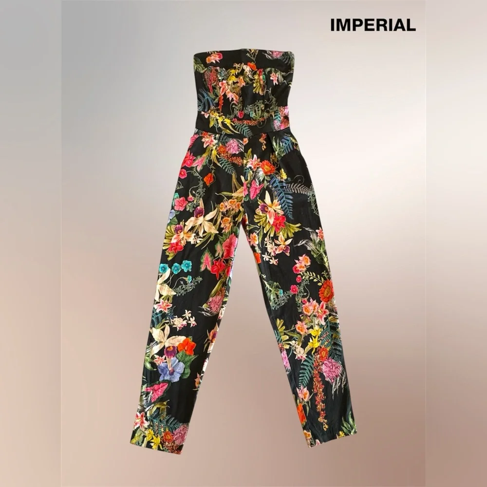 🛍️SALE🛍️IMPERIAL Elegant Strapless Jumpsuit with Vibrant Floral Tropical Pattern - Picture 2 of 7
